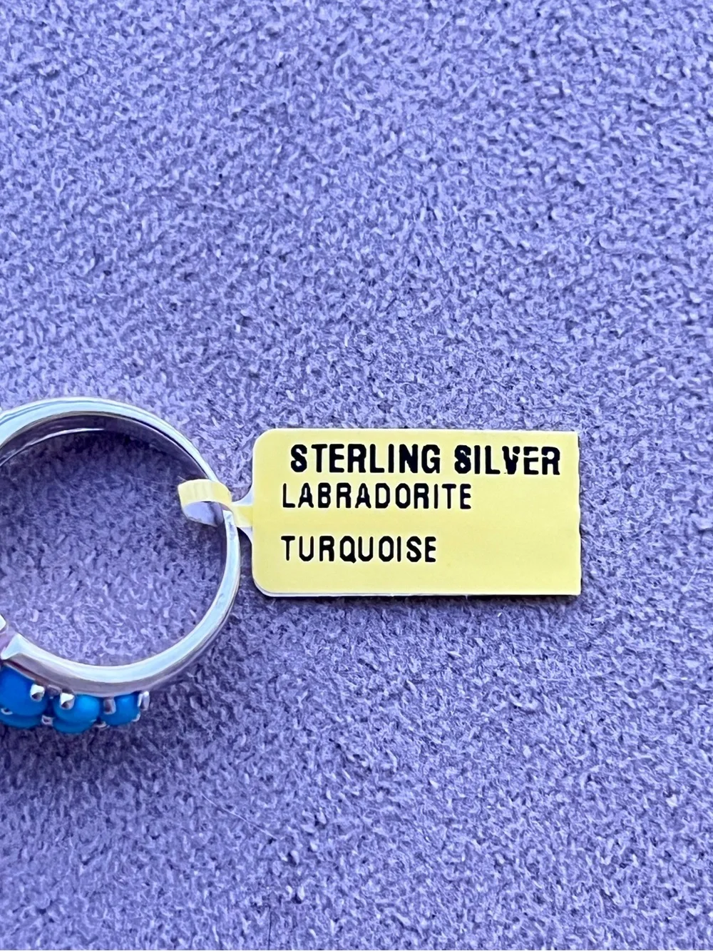 Sterling Silver Labradorite and Turquoise Statement Ring Size 6
